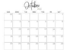 October 2022 Horizontal Calendar