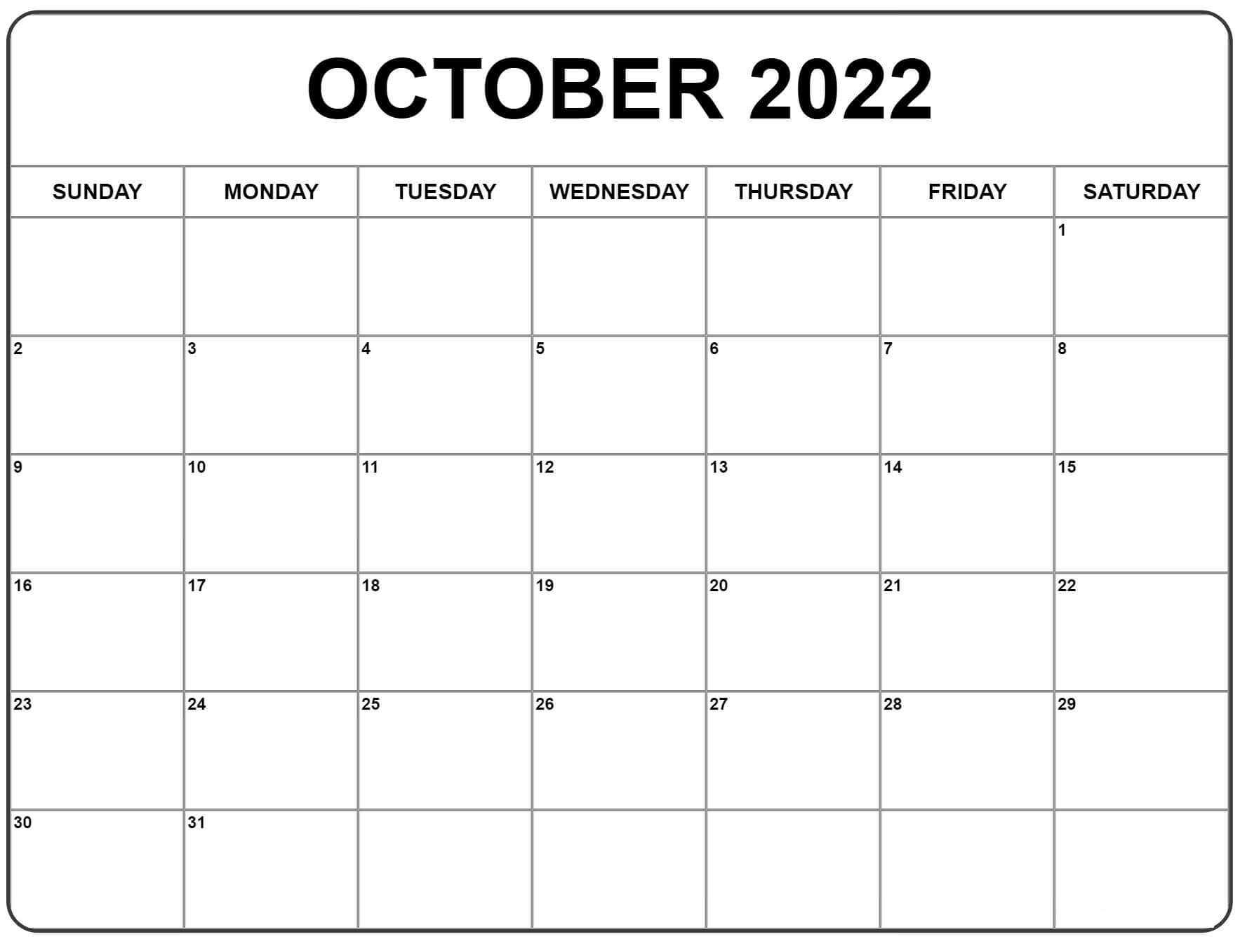 Printable October 2022 Blank Template