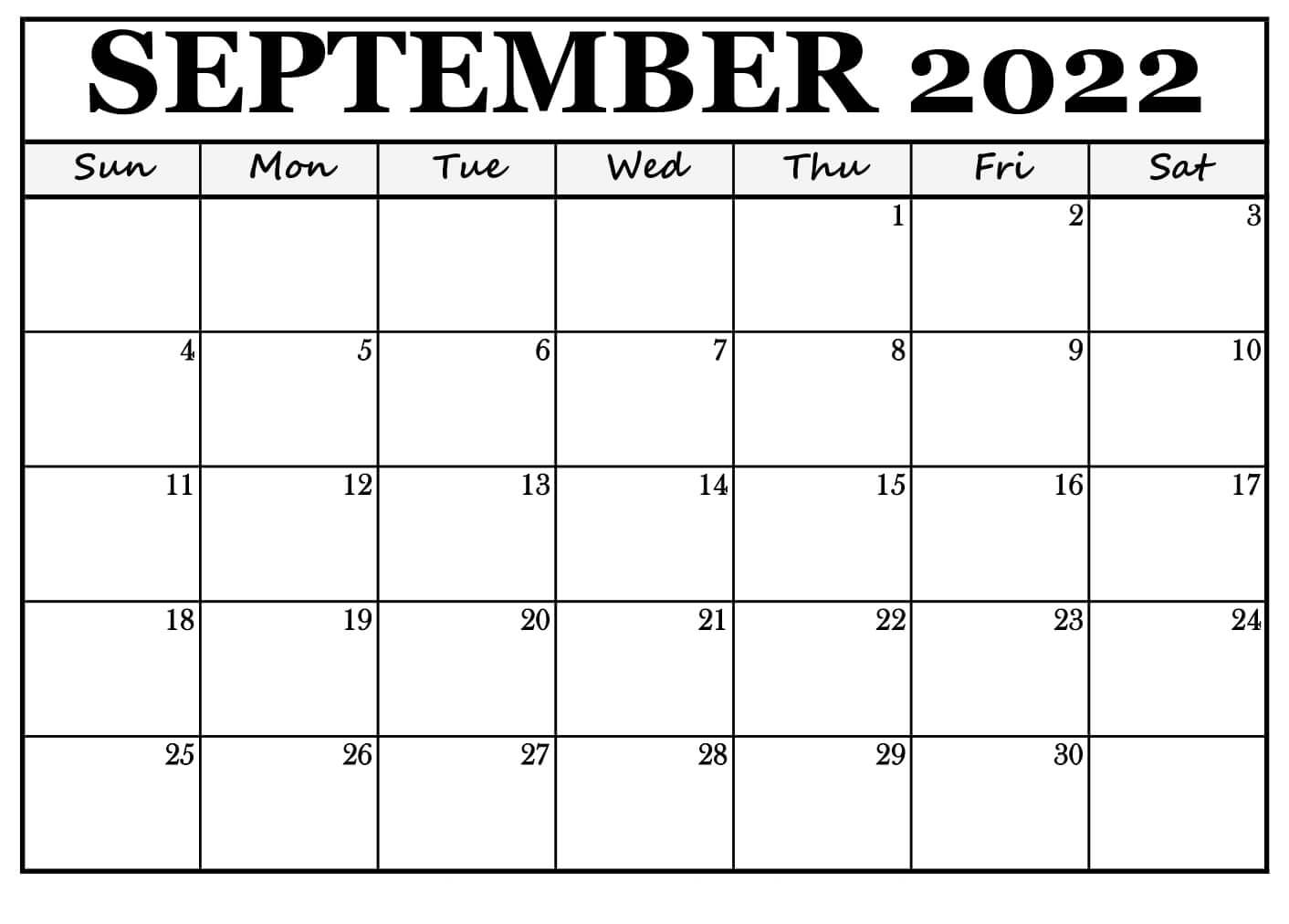 September 2022 Blank Calendar Template