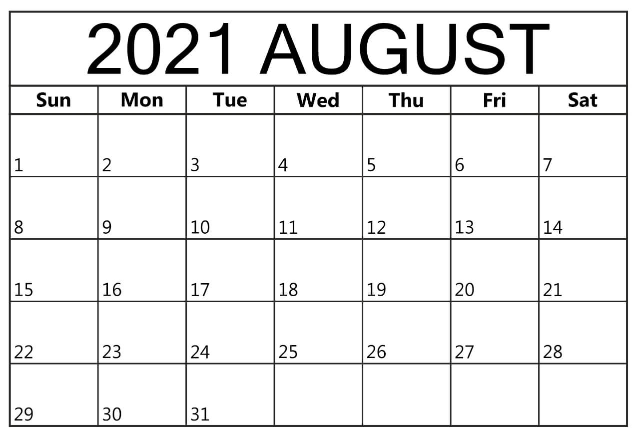 2021 August Blank Calendar