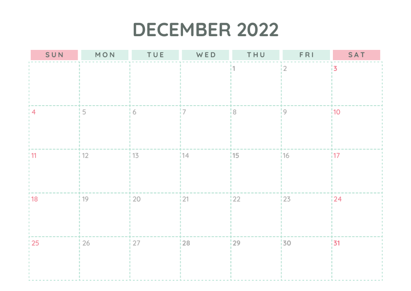 2022 December Blank Calendar