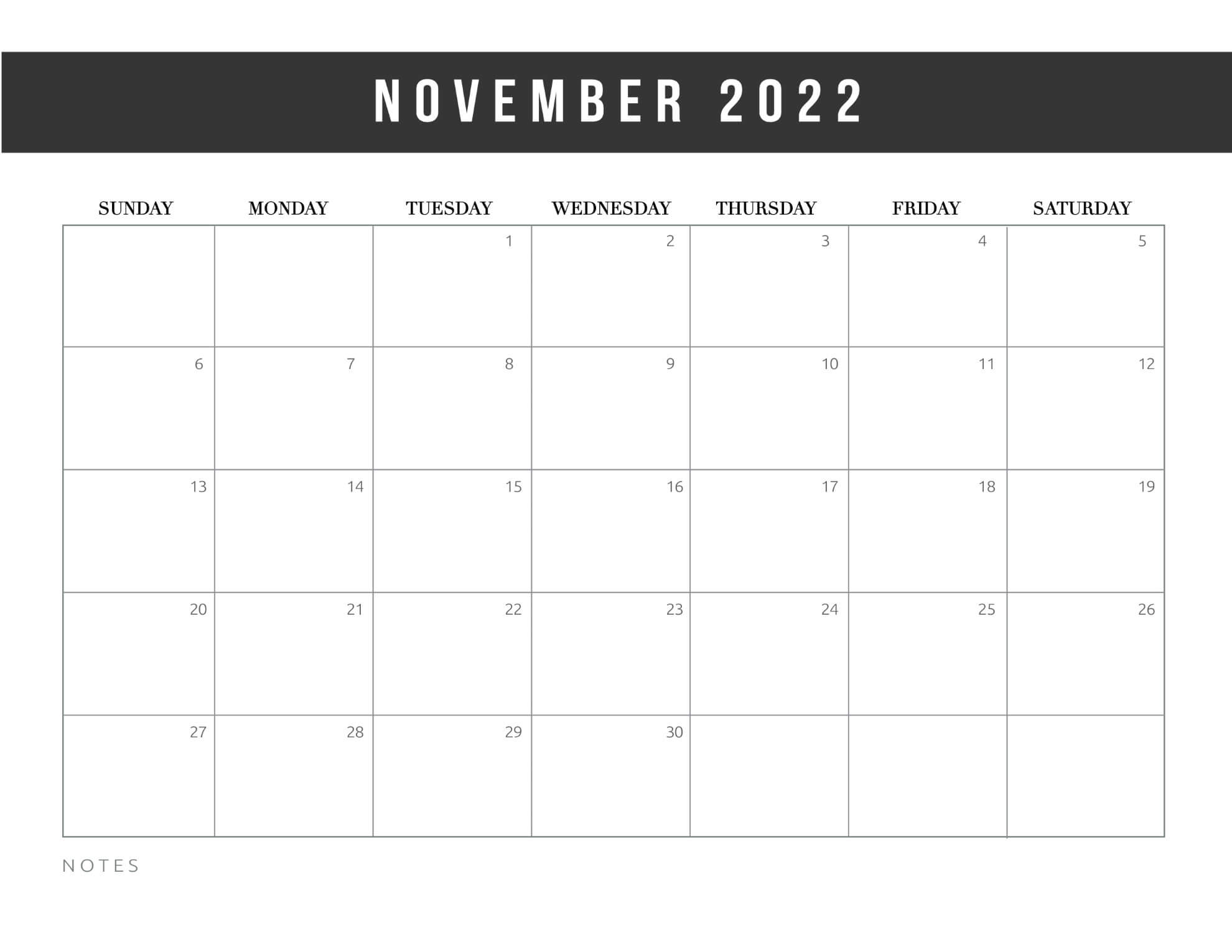 2022 Nov Blank Calendar