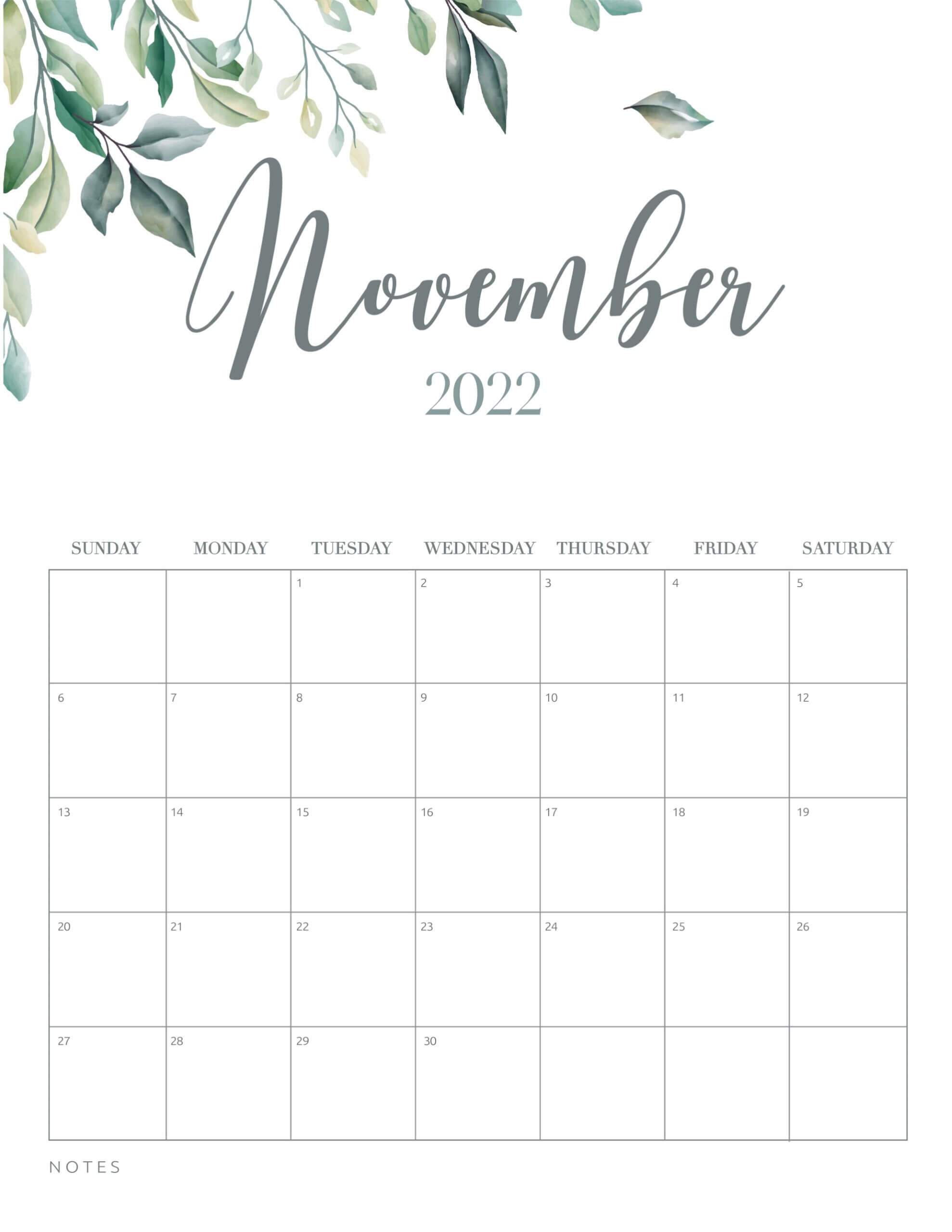 Blank Calendar pages Nov 2022