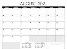 Blank Monthly Calendar August 2021 PDF