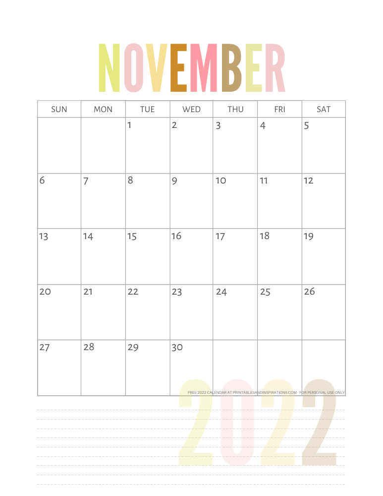 Colorful Calendar November 2022