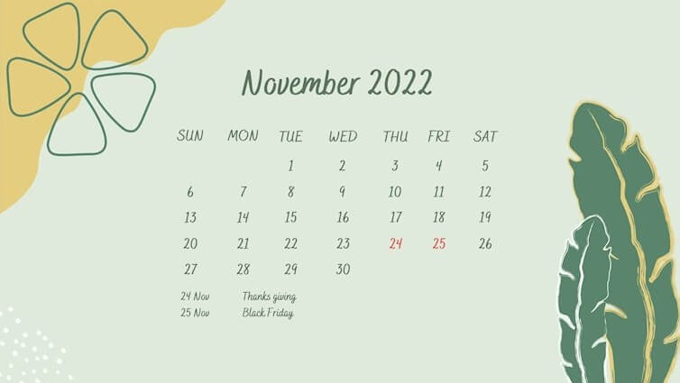 Cute November 2022 Calendar Template