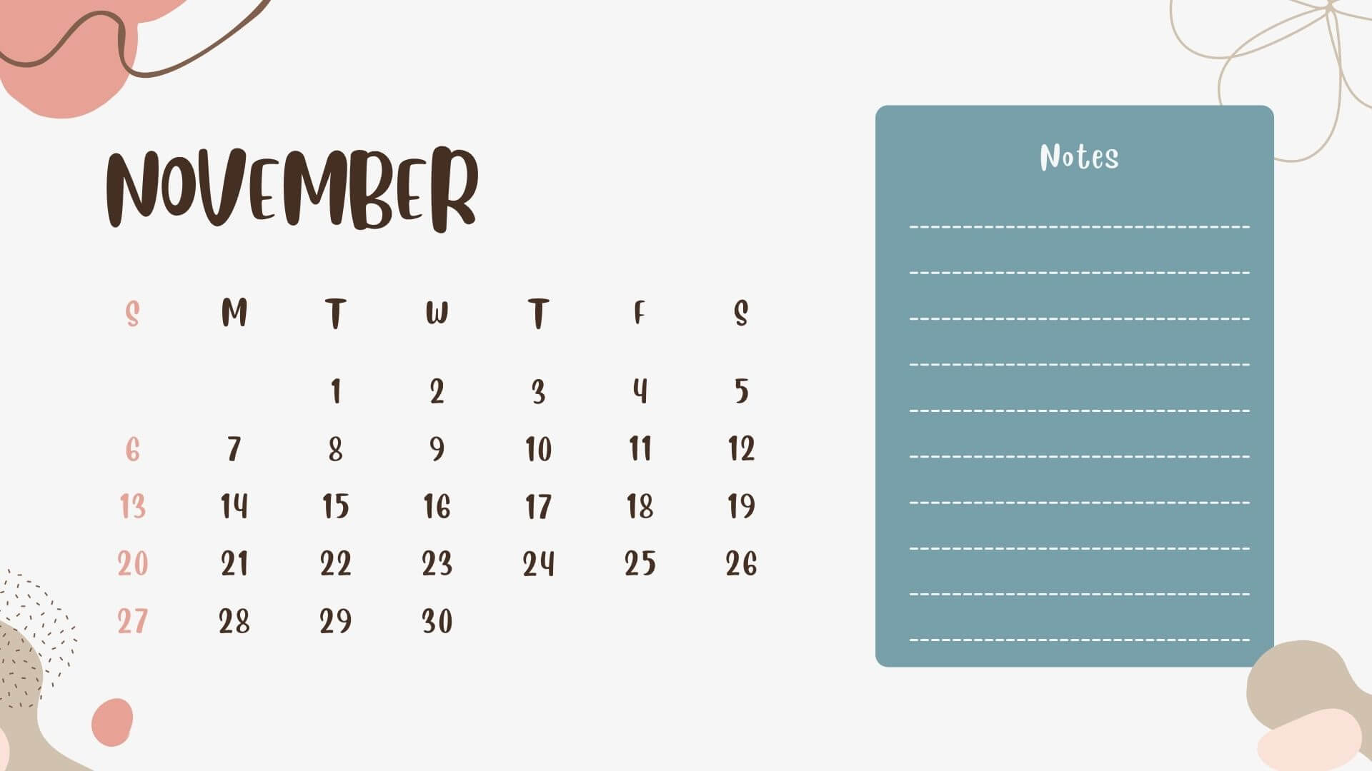 Cute Pastel Calendar November 2022