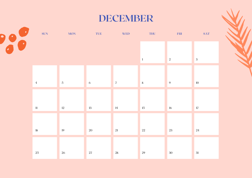 December 2022 Calendar Printable Pink