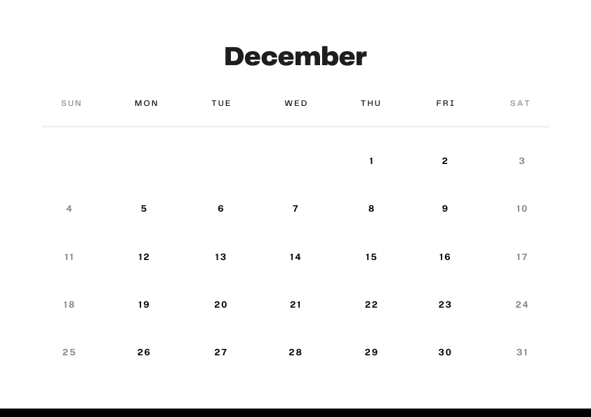 December 2022 Printable Calendar Word