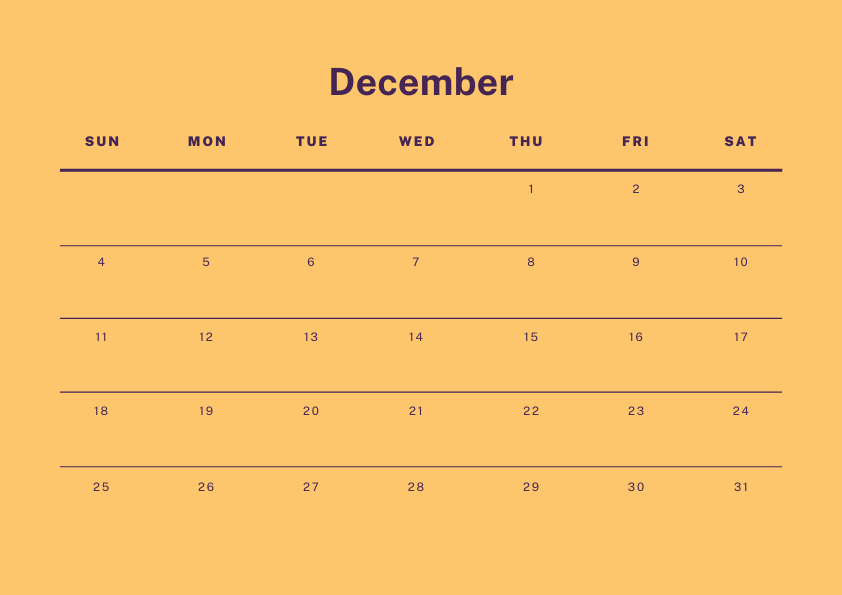 December Calendar Printable 2022