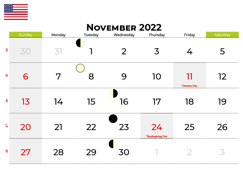 Download free november 2022 calendar USA