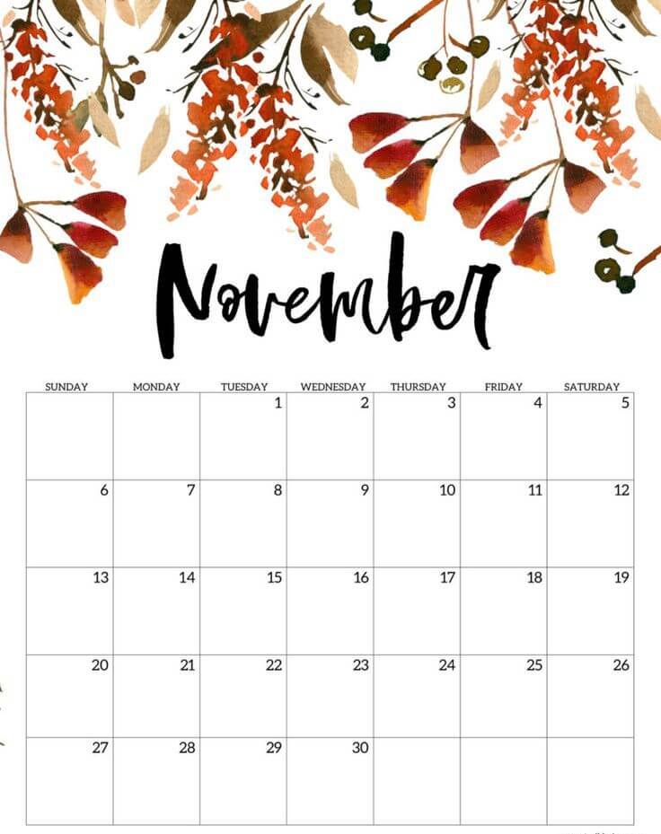 Floral Nov 2022 Wall Calendar