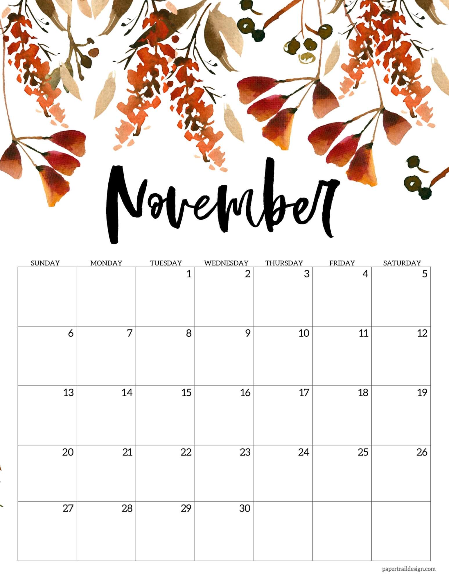 Flowers November 2022 Calendar