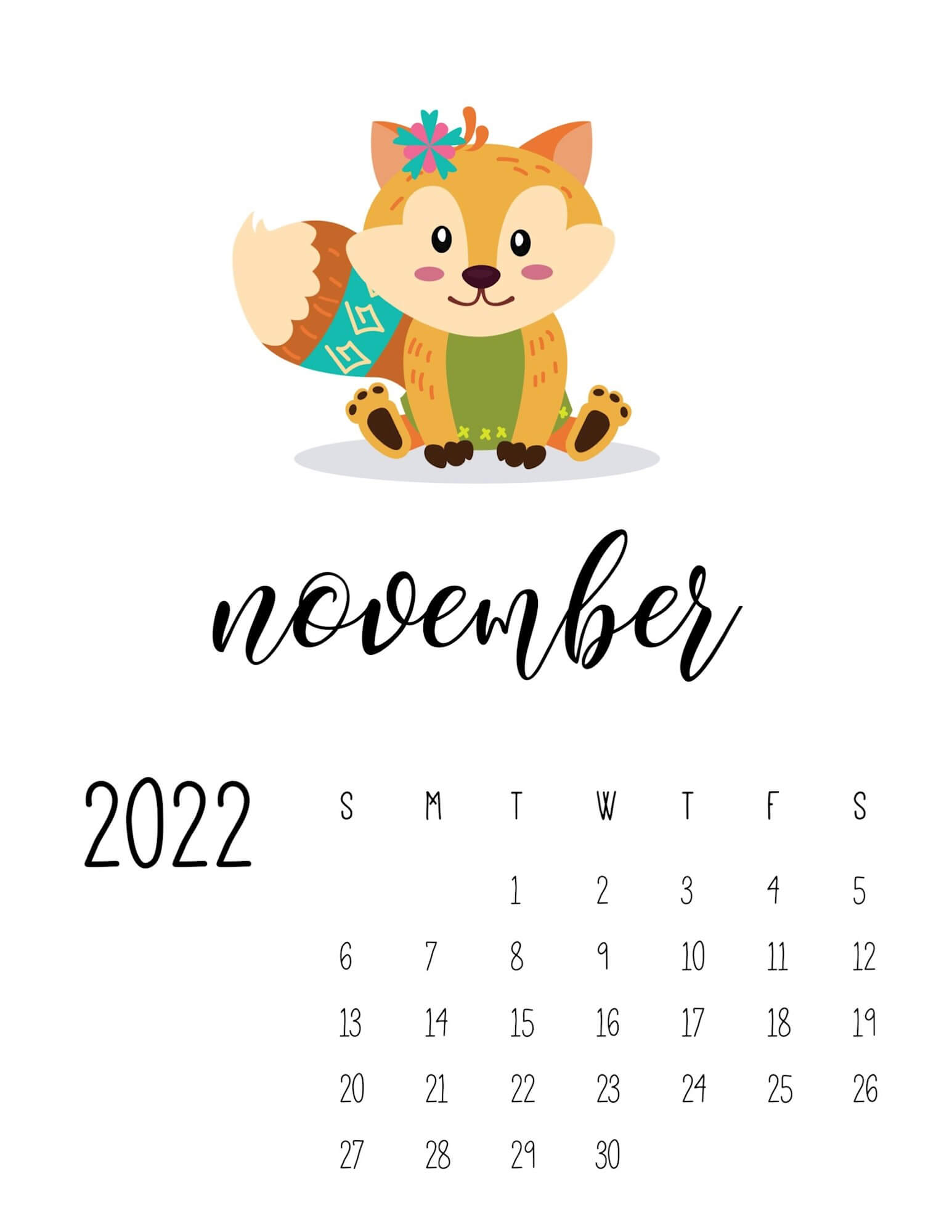 Kids November Calendar 2022