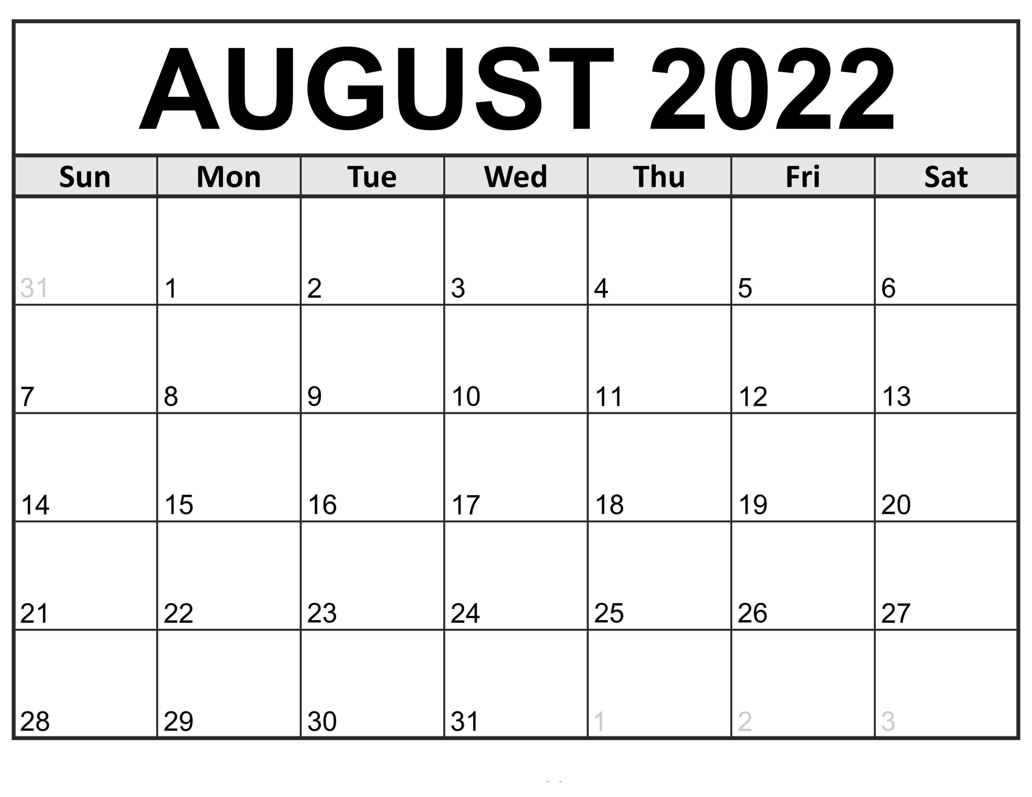 Minimalist 2022 August Calendar