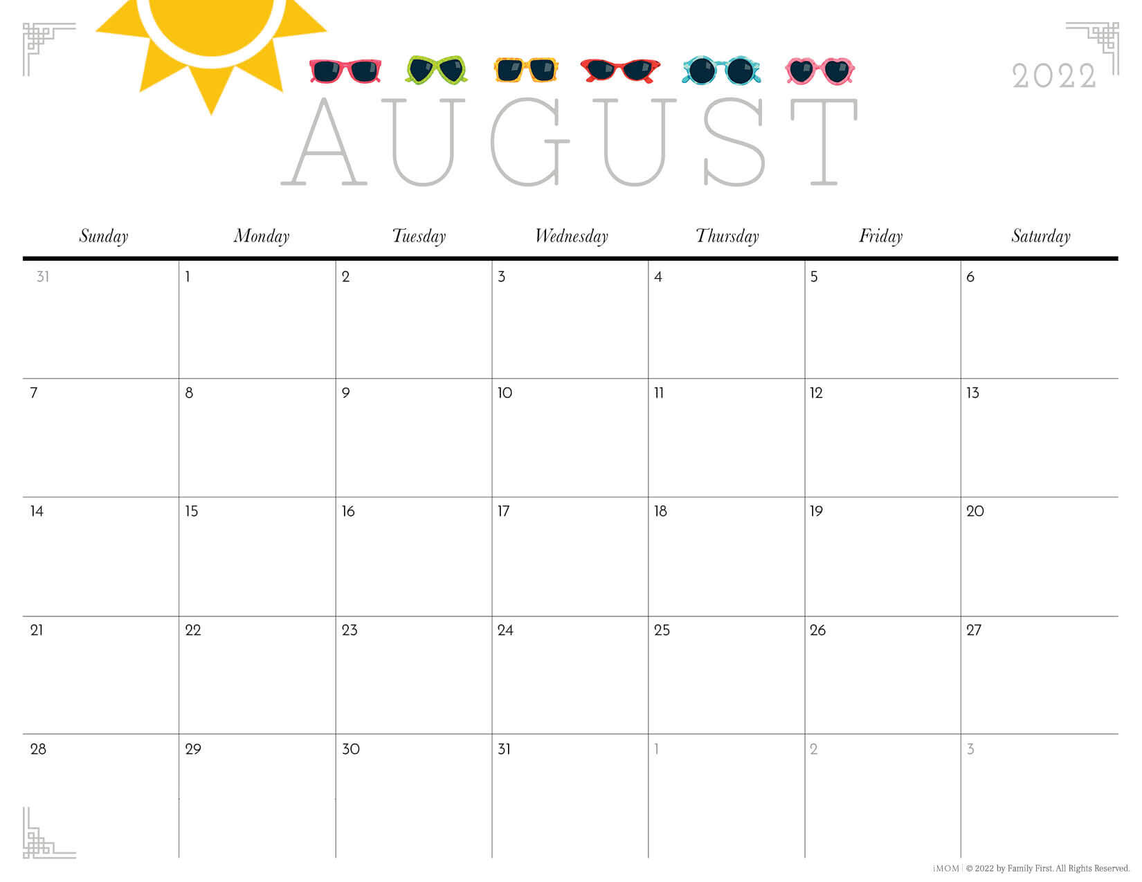 Minimalist Clean August 2022 Calendar