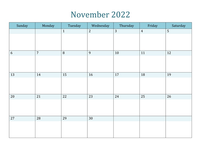 November 2022 Blank Calendar PDF
