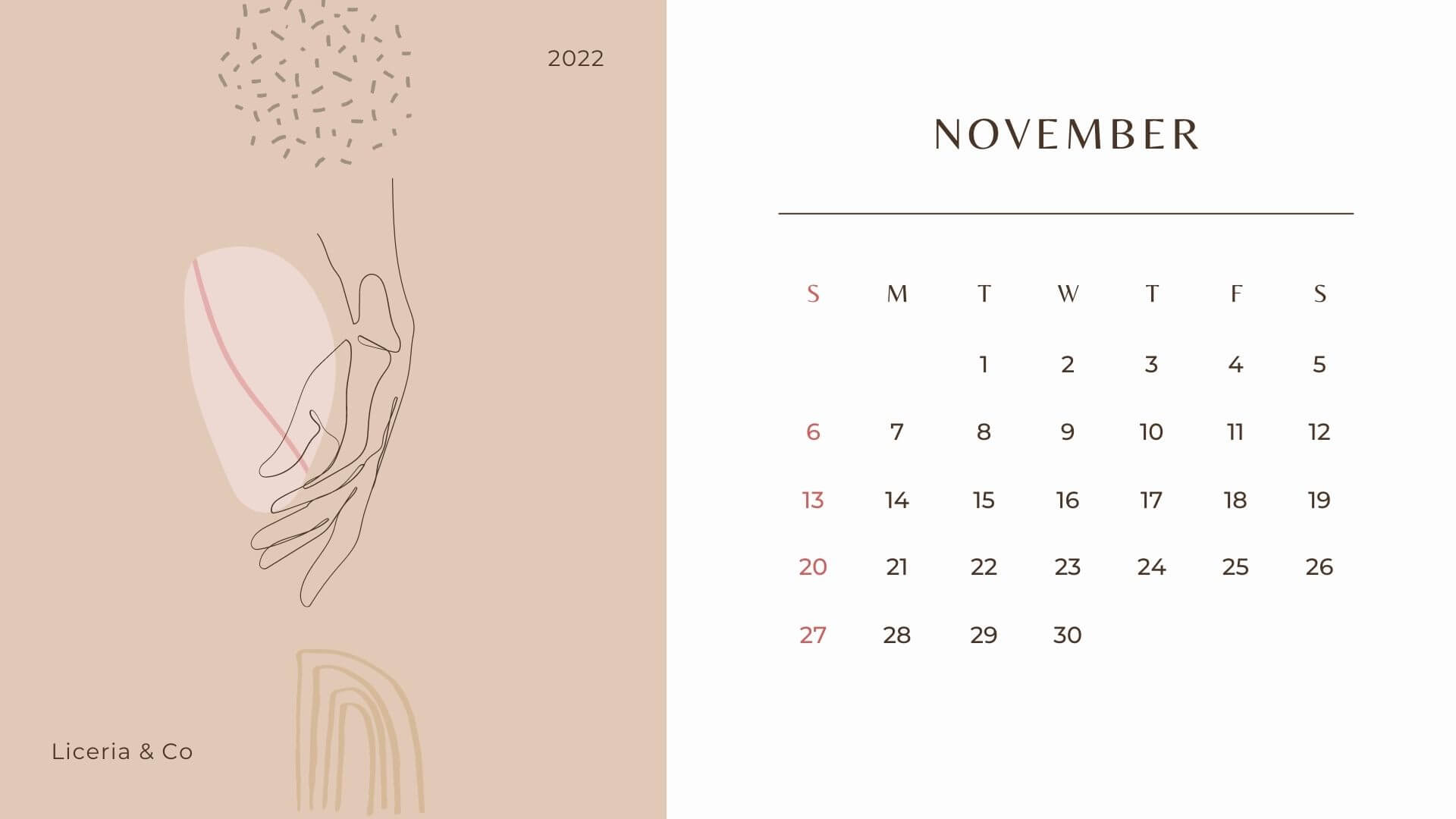 Printable Neutral November Calendar 2022