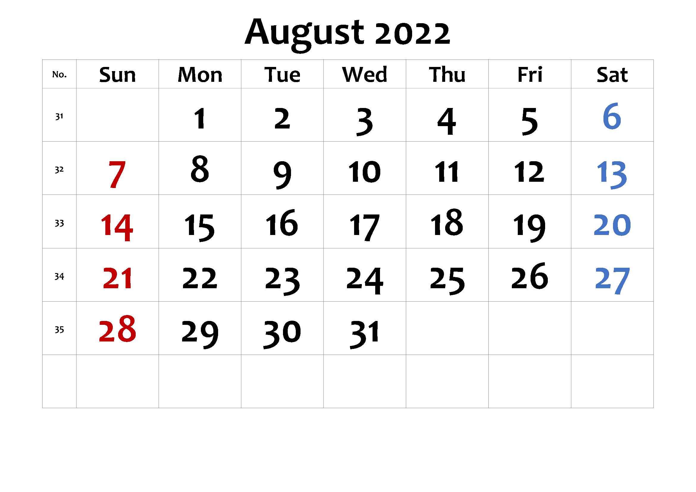 Simple Elegant August 2022 Calendar