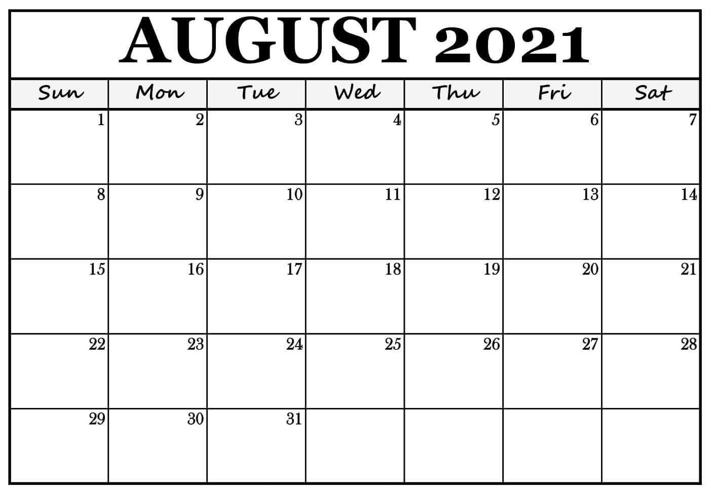 august 2021 Calendar template