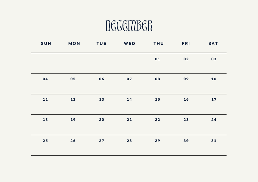 december Blank calendar 2022 for kids