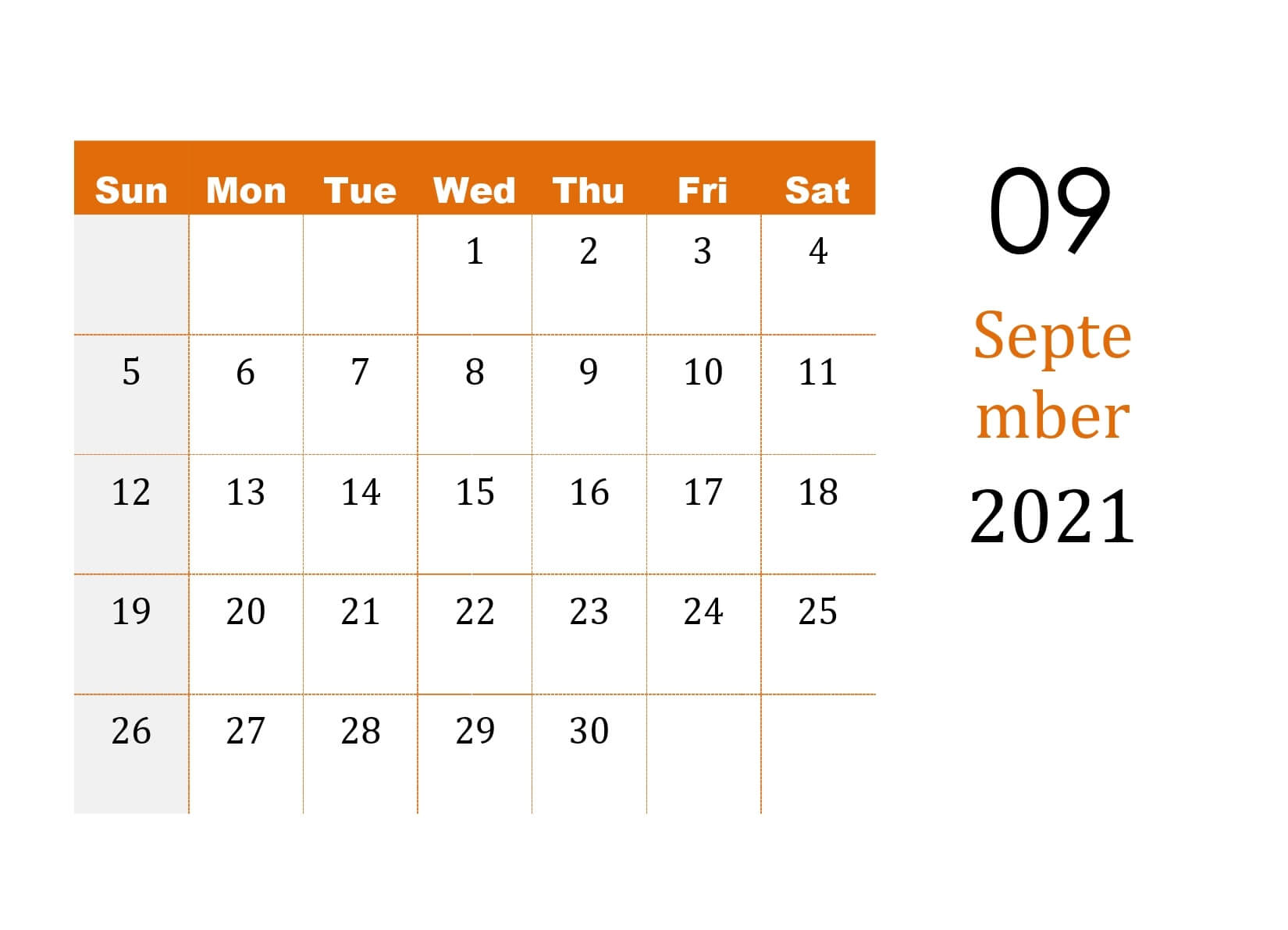 2021 September Calendar Cute