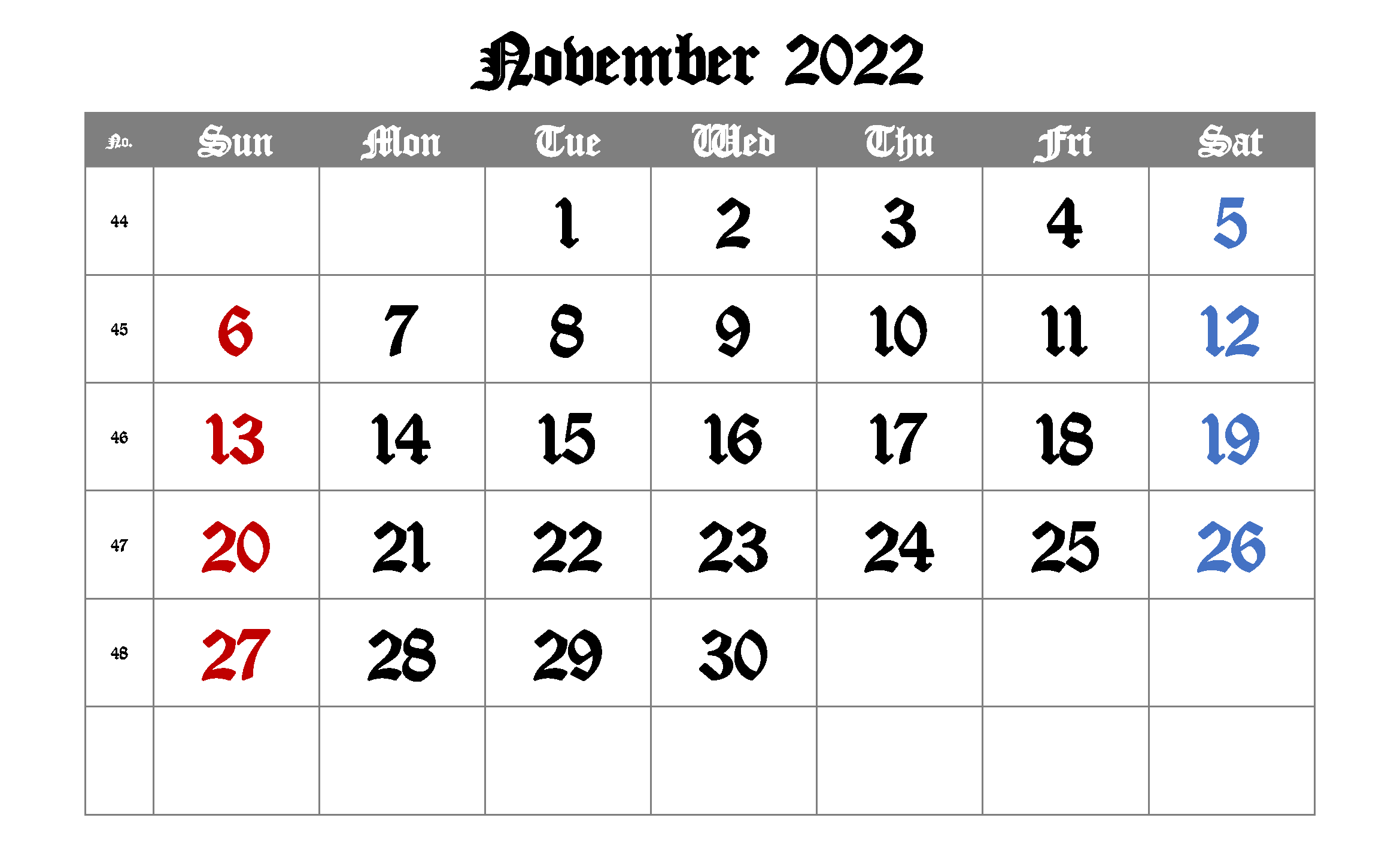 Blank Calendar November 2022