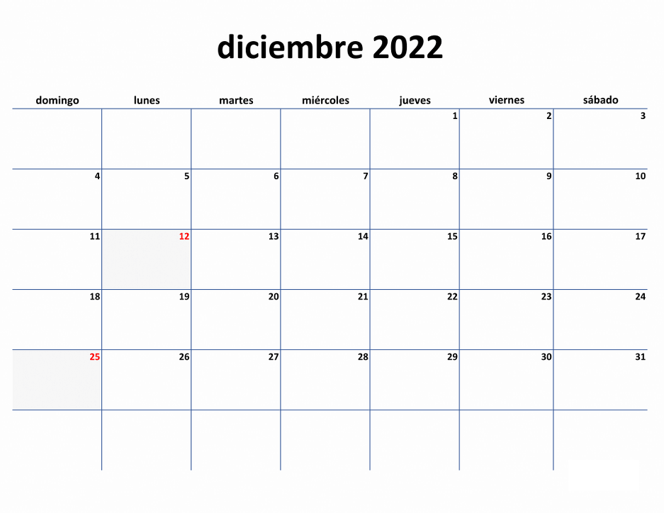 Calendario Diciembre 2022 PDF