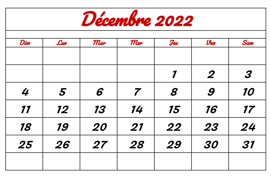 Calendrier Décembre 2022 PDF