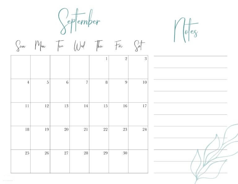 Cute Sep 2022 Calendar with Notes