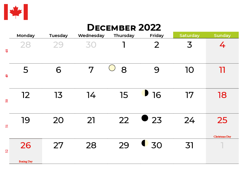 Download free december 2022 calendar canada