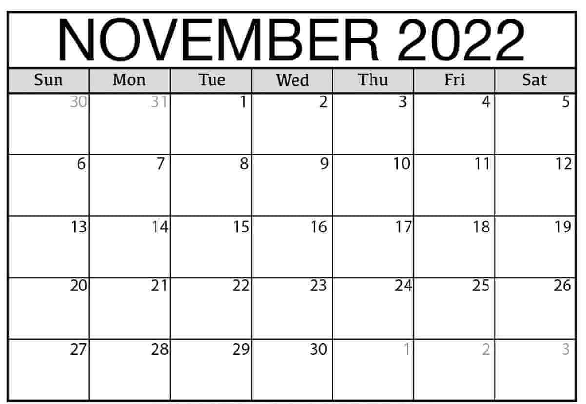 Editable November 2022 Printable Calendar