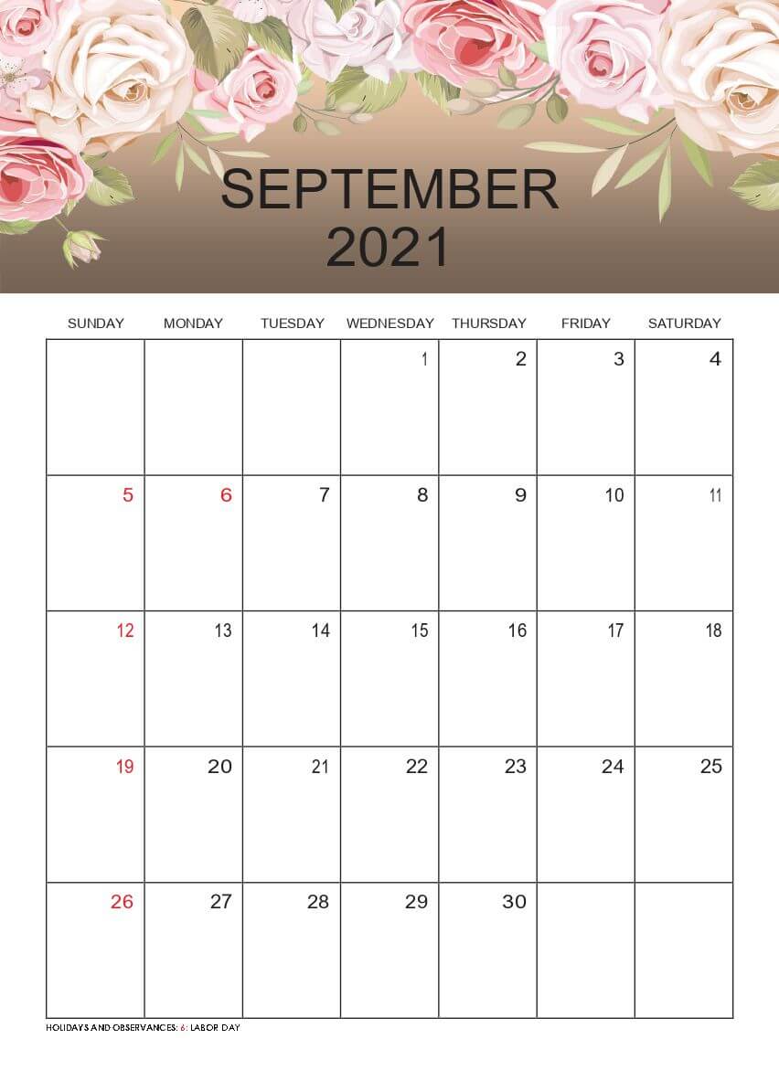 Floral September 2021 Calendar Printable