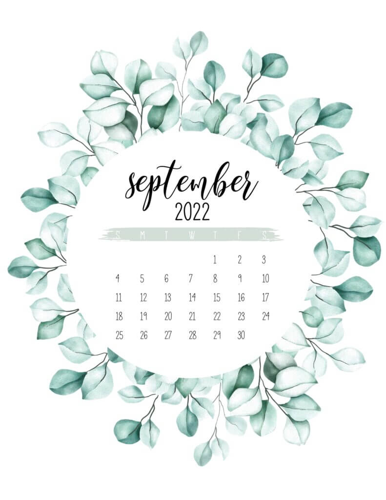 September 2022 Calendar Botanical Theme