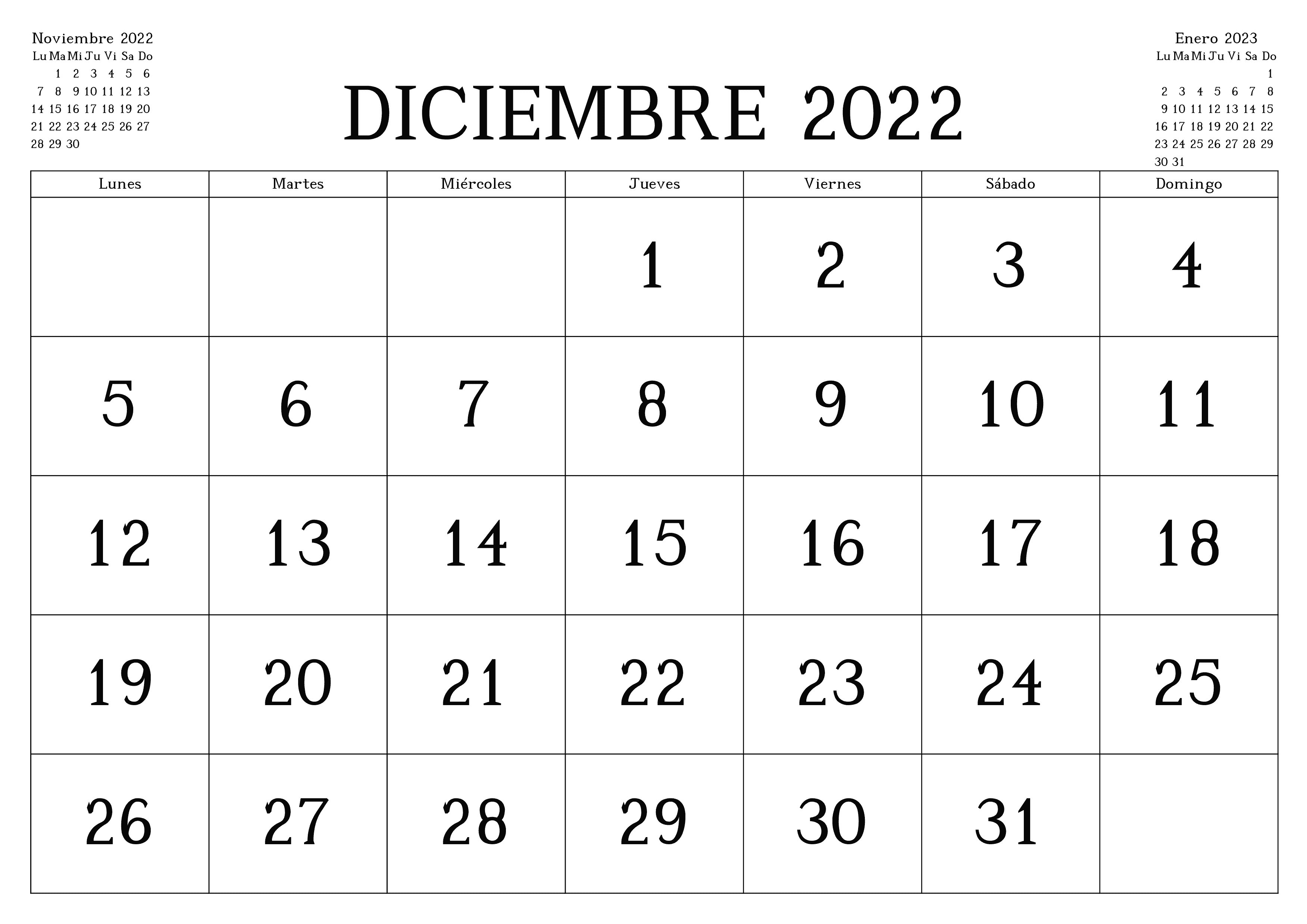 calendario diciembre 2022 chile