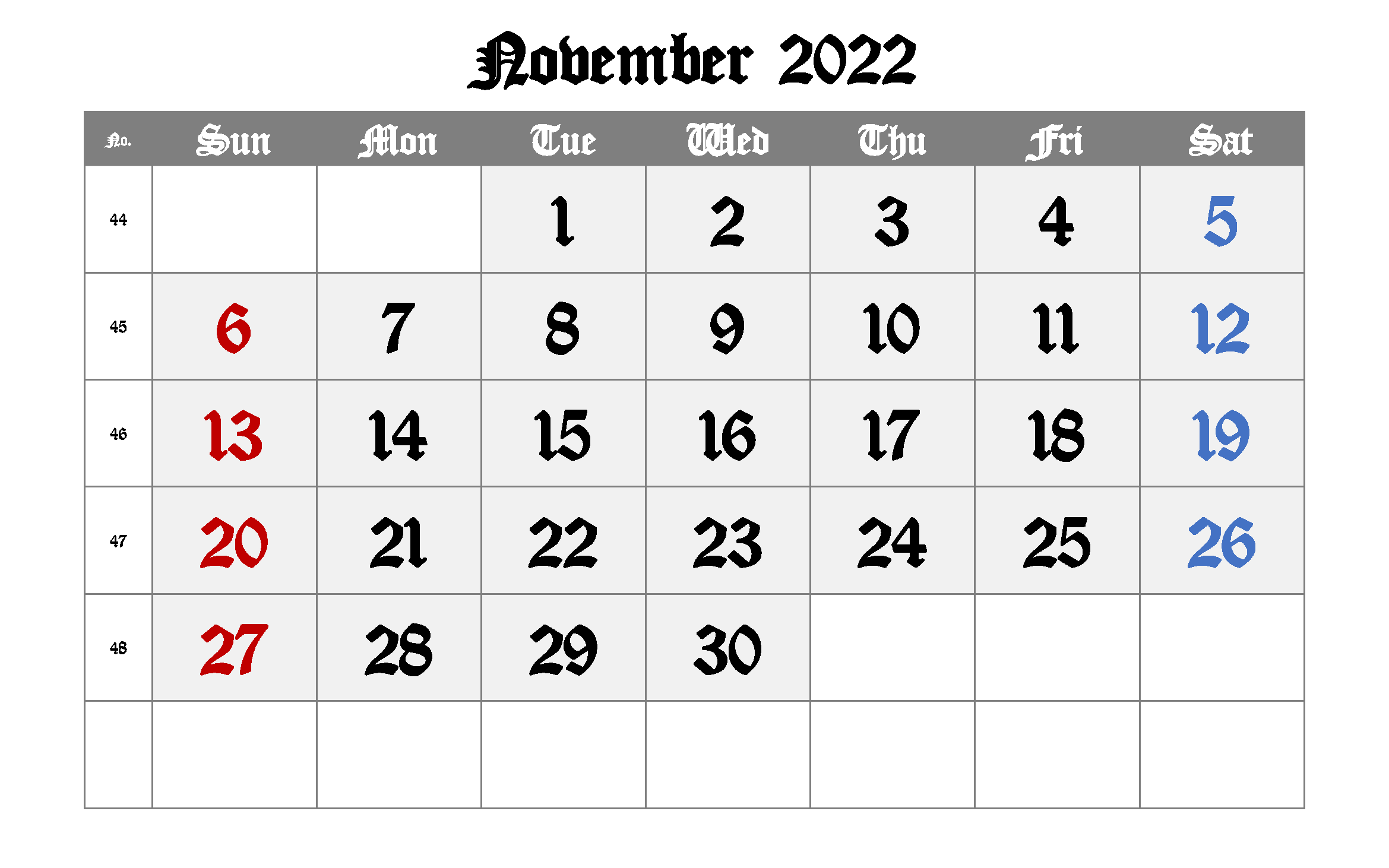 Free November 2022 Calendar