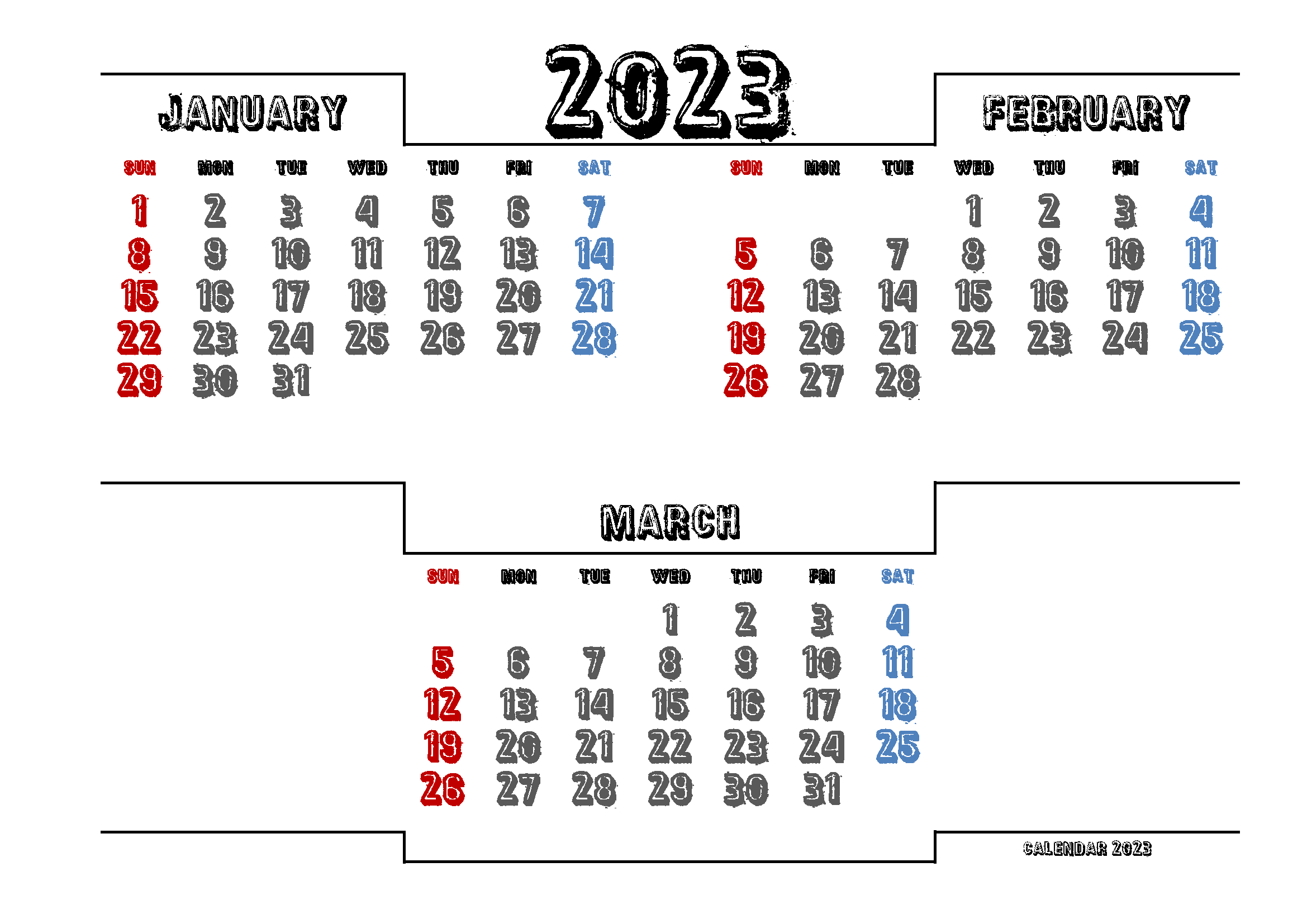 2023 Jan Feb Mar Calendar