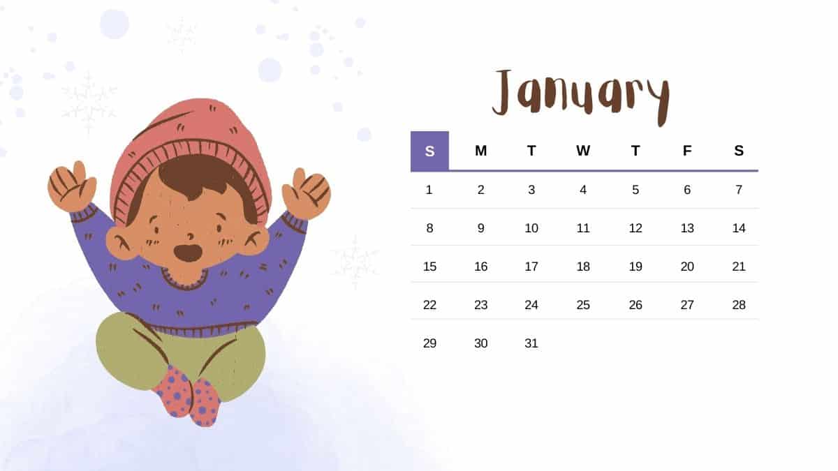 Cute January 2023 Calendar For Kids
