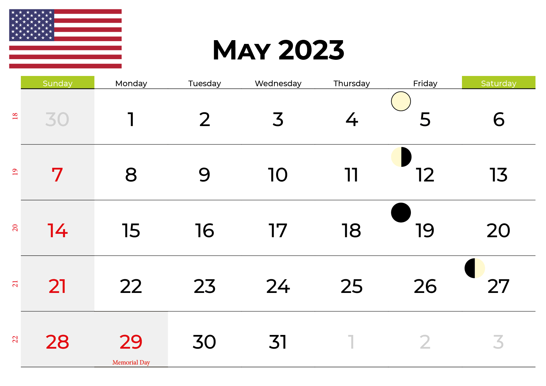 May 2023 Calendar Printable USA