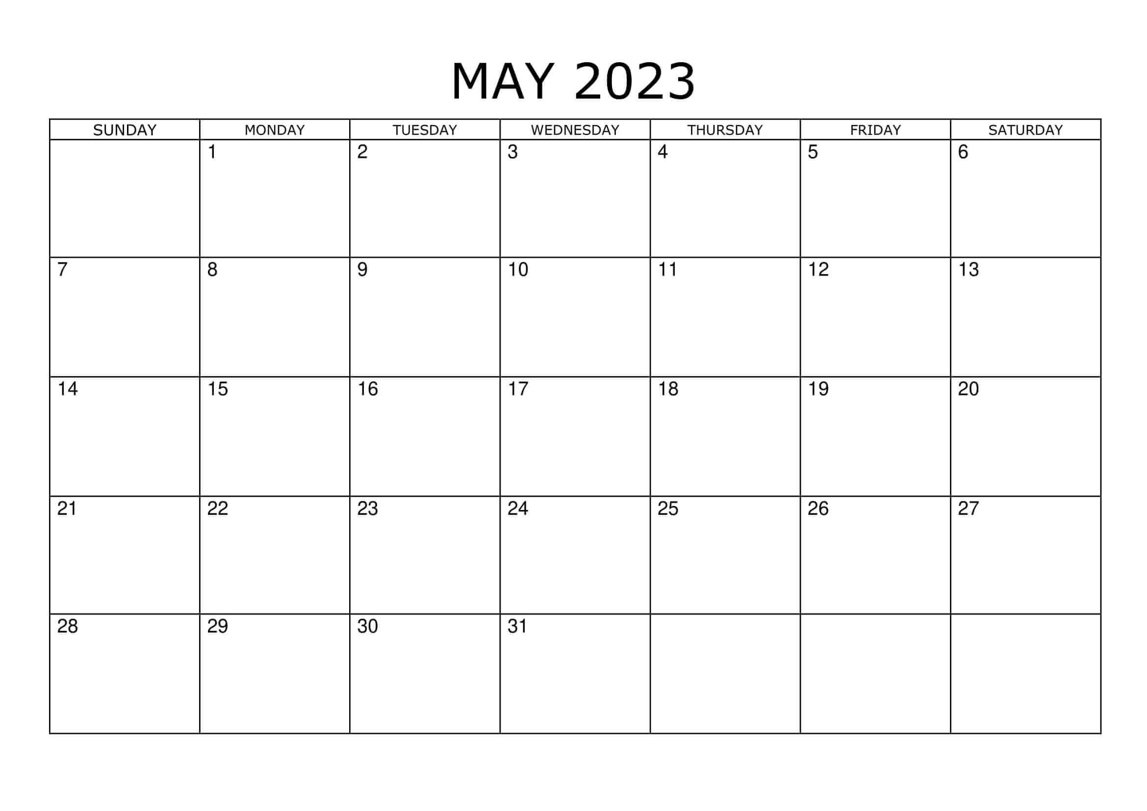 May 2023 Calendar Printable