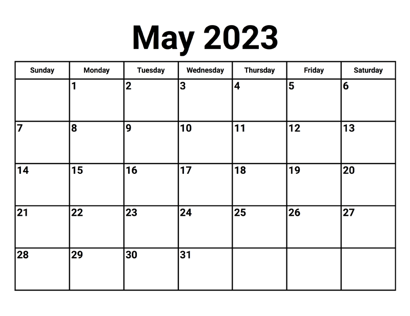 May 2023 Calendar Template Printable