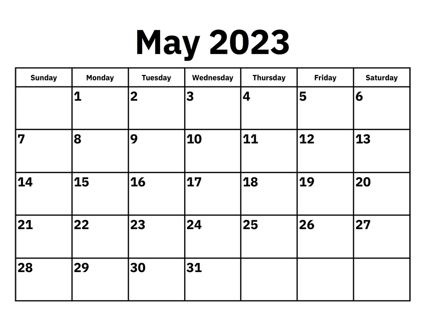 Monthly May 2023 Calendar Printable