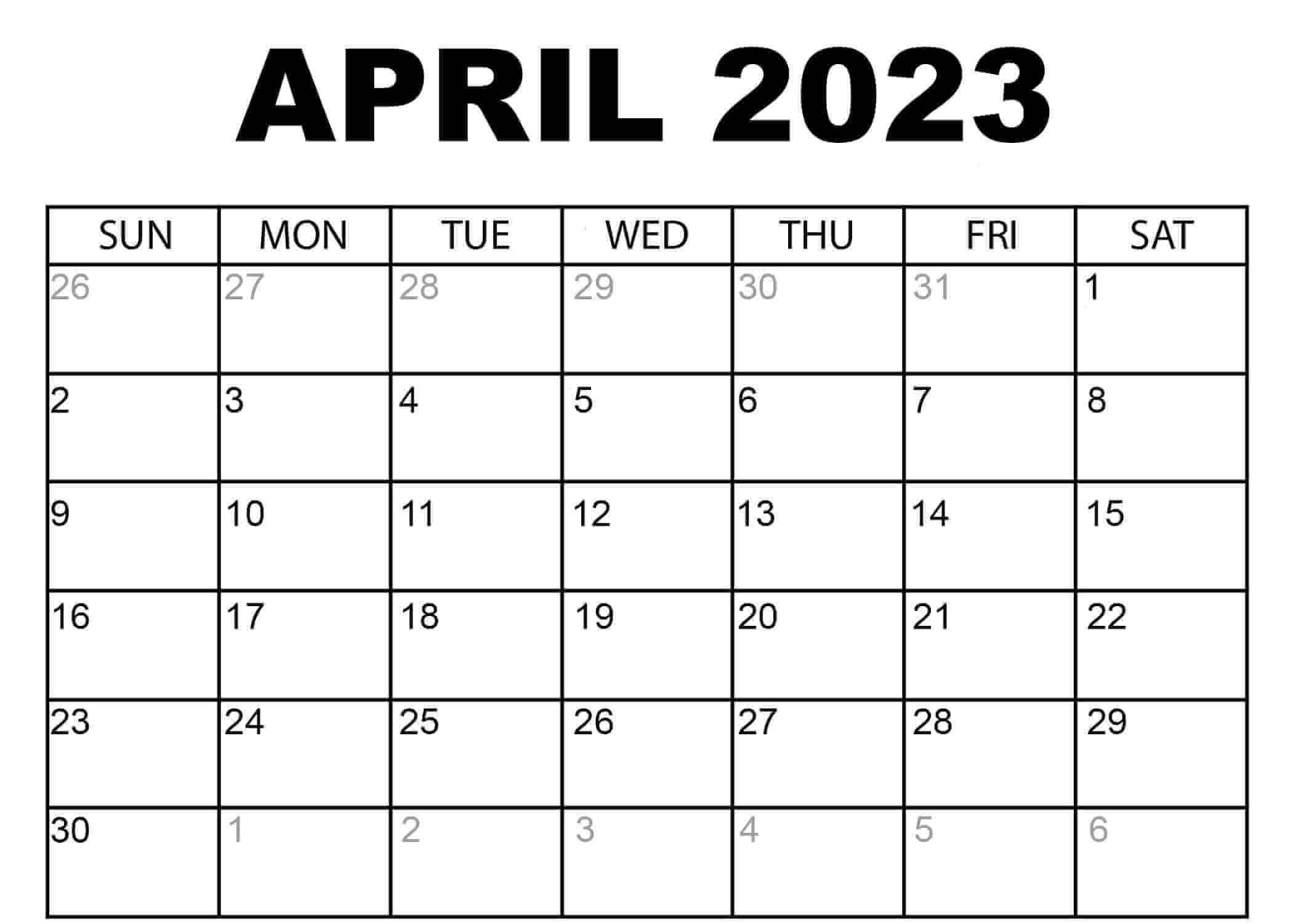 April 2023 Calendar Printable