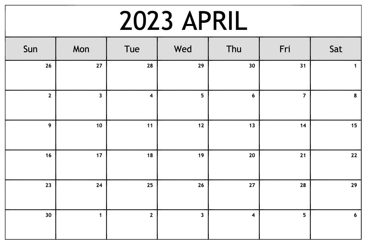 Blank Calendar April 2023 PDF