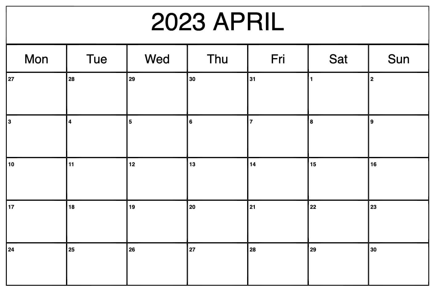 Fillable April 2023 Calendar Template