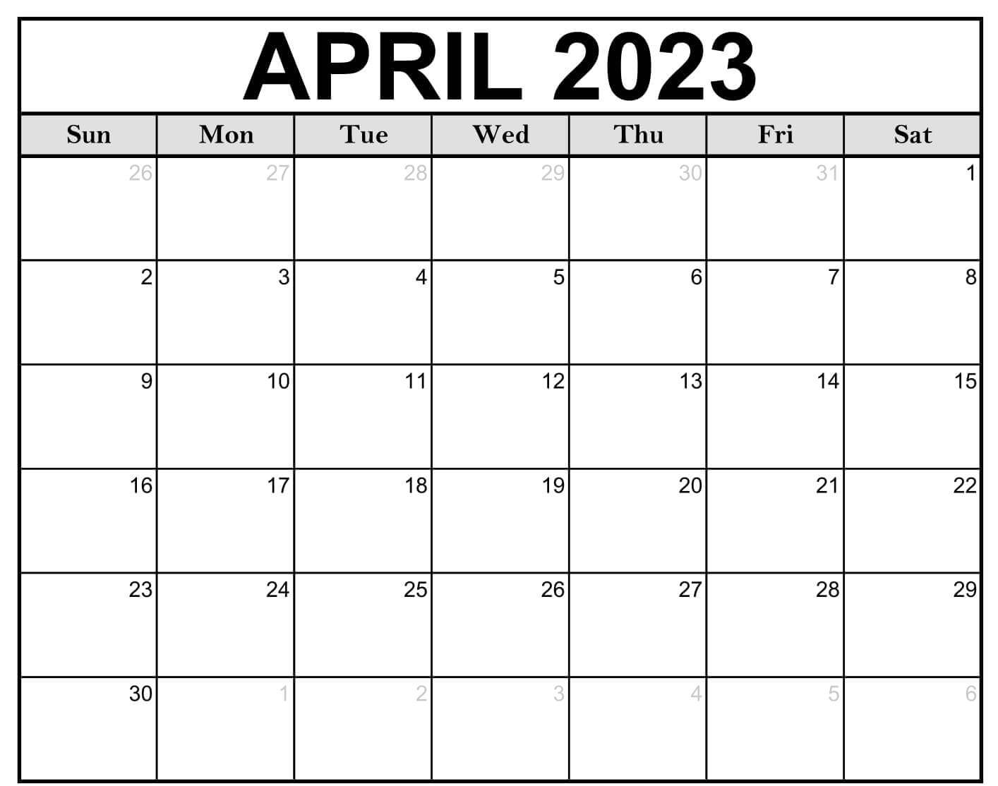 Printable April 2023 Calendar Template
