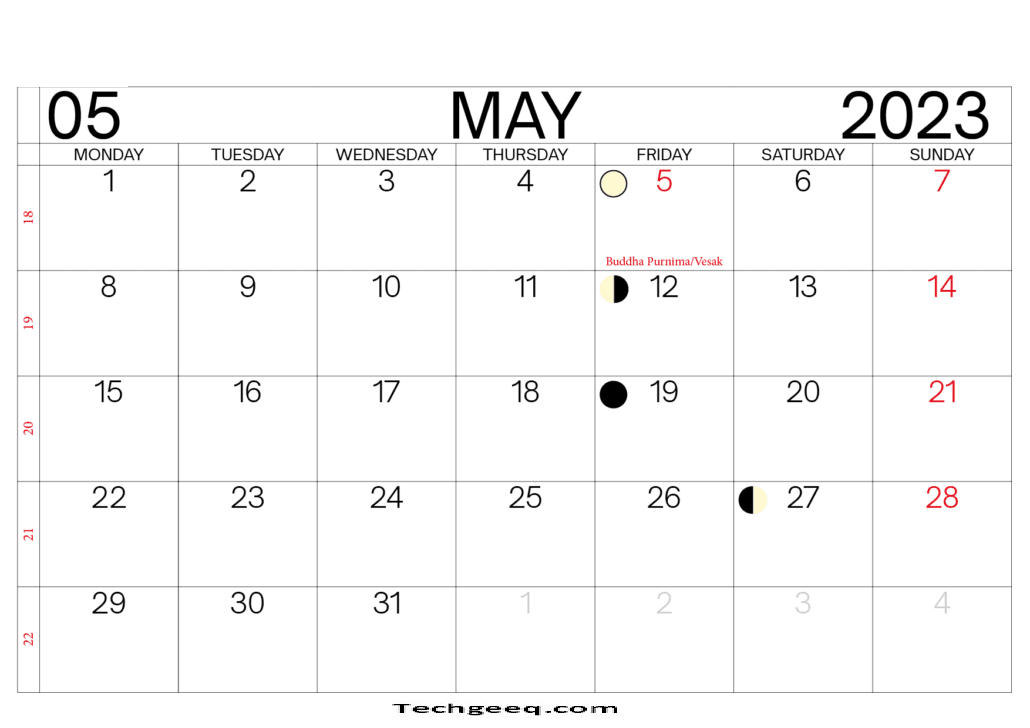 2023 May Holidays Calendar