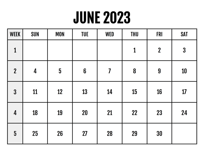 Blank Calendar For June 2023