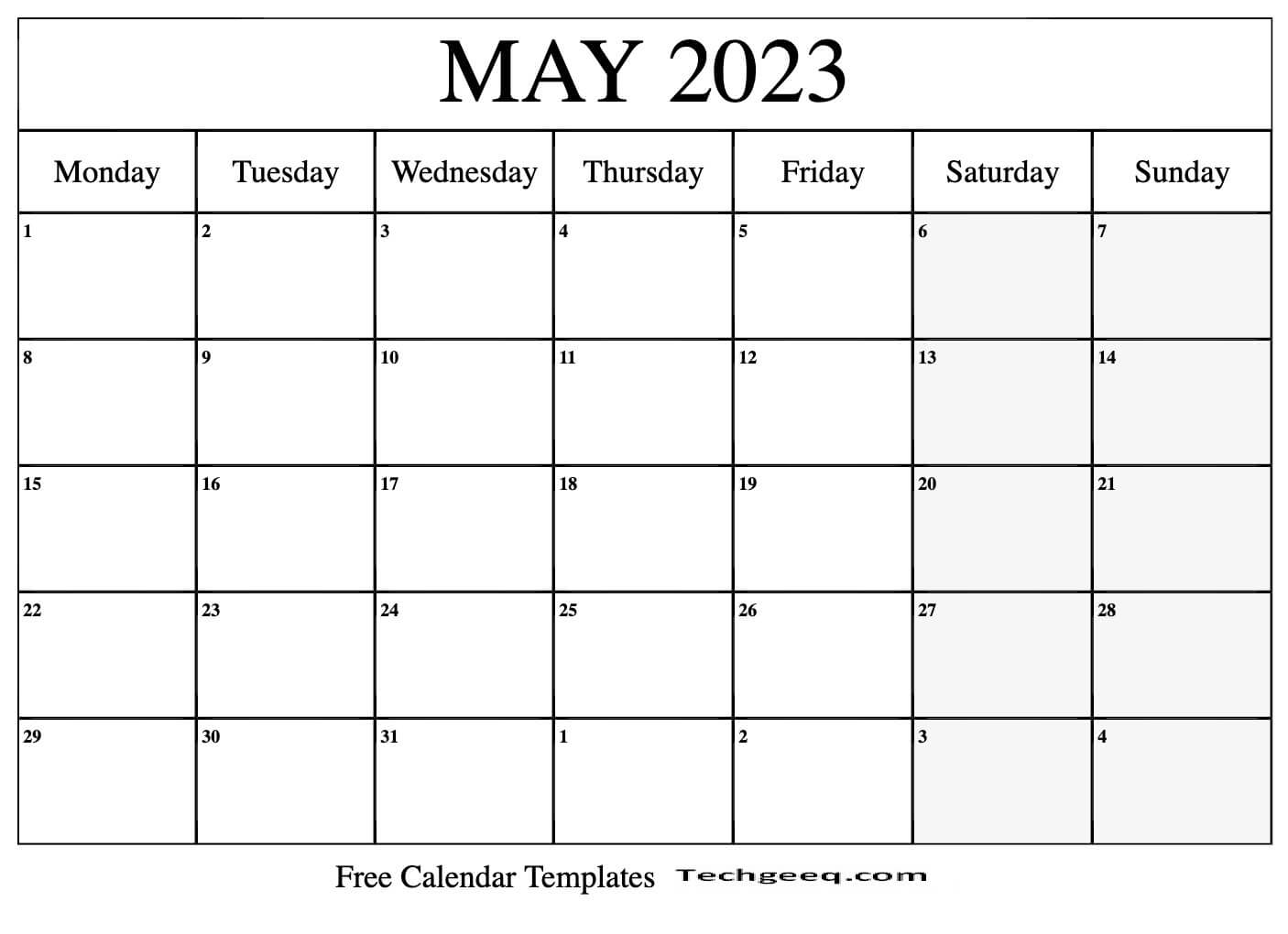 Blank Calendar For May 2023 Template