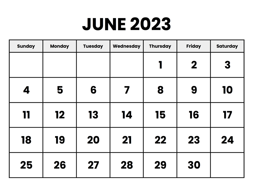 Blank Calendar June 2023 Printable
